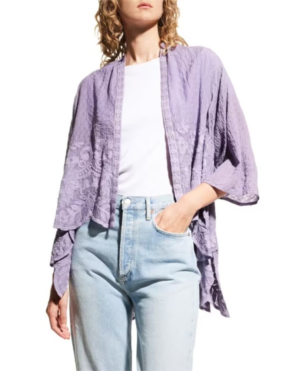 Johnny Was Winter Salacia Kimono Small Purple Embroidered Open Front Boho